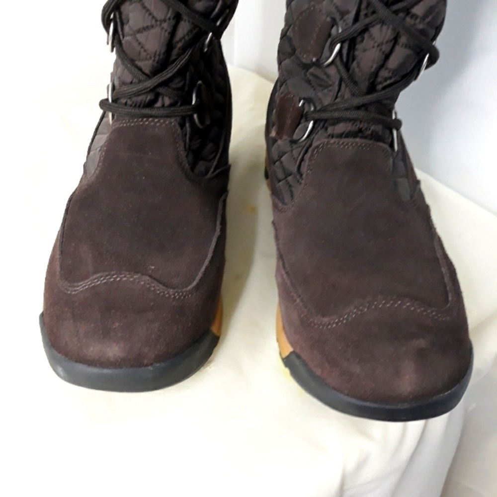 Land's End Women's Suede & Quilted  Brown Fur Trim Fleece Lined Boots Size 10B - Picture 5 of 11